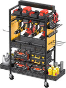 CCCEI Garage Power Tools Organizer Cart with Charging Station, Yellow Floor Standing Rolling Drill and Tools Battery Storage Cart on Wheels. Utility Rack Gift for Men, Husband, Father. by GreenHaven Gardens