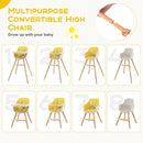 BABY JOY Convertible Baby High Chair, 3 in 1 Wooden Highchair/Booster/Chair with Removable Tray, Adjustable Legs, 5-Point Harness, PU Cushion and Footrest for Baby, Infants, Toddlers (Yellow) by TinyTreasures Baby Boutique