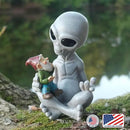 Andre' & Fritz Friendship Stories Alien and Gnome Garden Statue | Poly-Resin 6.5" h x 4" w x 3.5" d Outdoor Décor (Stories - Garden Statue) by GreenHaven Gardens