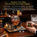 Army Globe Whiskey Decanter Set & 4 Liquor Glasses by The Wine Savant