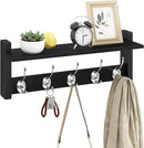 Homode Wall Coat Rack With Shelf, Wood Entryway Hanger With Hooks, Small Floating Pegs for Hanging Coats, Hats, Purses, Backpacks, Black by CozyNest Decor