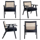 Accent Rattan Chair, Faux Fur Upholstered Living Room Chairs with Cane Back, Retro Mid Century Modern Cane Chair Armchair for Reception Reading Indoor Outdoor, Black by CozyNest Decor