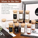 24 Pcs Glass Jars With 296 Spice Labels Preprinted of White and Black Color- 4oz Thicken(2.4mm) Empty Small Herb Seasoning Containers With Bamboo Airtight Lids by CozyNest Decor