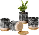 OMAYKEY 4 Inch Ceramic Plant Pot with Tray, Retro Black Small Planters Pots with Drainage Hole & Mesh Pads for Succulent, Indoor Flowers, Snake Plants, Cactus, Herbs, Aloes - 4 Packs by GreenHaven Gardens
