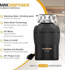 Garbage Disposal 1/2 HP Easy install Quiet with Stopper Power Cord, Kitchen sink Food Waste Disposer Continuous Feed, Stainless Steel Grind Half Horsepower AC Motor Unit (MAX-3) by CozyNest Decor
