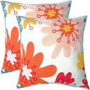 Embroidered Decorative Throw Pillow Cover, 18"x18" Set of 2, Farmhouse Pillowcase Pink Red Flower Knit Pattern Cotton Canvas Cushion Case Square Floral Pillow Case for Sofa Couch Bed Living Room… by CozyNest Decor