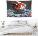 Houselerax Japanese Koi Fish Tapestries, Yin Yang Big Wave Cherry Blossom Tapestry Wall Hanging for Bedroom Living Room Office Decor 90"x60" by CozyNest Decor