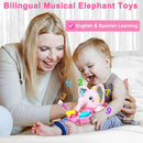 Baby Elephant Musical Stuffed Animals Toy with Light-Up Music & Crinkle Sound Paper,Infant Bilingual Early Learning Education Toys,Tummy Time Toys for 0-3-6-12+ Months Boy Girl, Pink by TinyTreasures Baby Boutique