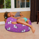 Posh Creations Bean Bag Chair for Kids, Teens, and Adults Includes Removable and Machine Washable Cover, 27in - Medium, Canvas Unicorn and Rainbows on Purple by TinyTreasures Baby Boutique