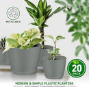 Planter Pots with Drainage Holes - Lightweight, Durable & Space-Saving Pots for Indoor and Outdoor - Versatile Functionality, Simple Modern Design, Set of 20 Plastic Planter Pots - Gray by GreenHaven Gardens