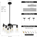 6 Light Modern Farmhouse Chandelier，Black Dining Room Light Fixture，Kitchen Pendant Lights Over Island with Glass Shade by CozyNest Decor