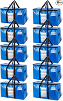 TAILI Extra Large Moving Bags, 10 Pack Blue Heavy Duty Totes For Storage with Visible Window, Wrap Around Handles, Storage Bags for Space Saving, Alternative to Moving Boxes by TinyTreasures Baby Boutique