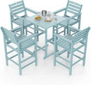 5-Piece Bar Height Outdoor Table and Chairs Set, HDPE Wood Grain Patio Bar Table and Chairs with Heart Cutout Design, Weather-Resistant Bar Height Furniture for Deck, Porch, Pool (Light Blue) by GreenHaven Gardens