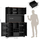 FINETONES 71" Pantry Cabinet with LED Light and Charging Station, Kitchen Pantry Cabinet with Microwave Stand, Kitchen Hutch Food Storage Cabinet with Outlet and Wine Racks, Black by CozyNest Decor