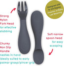 Baby Cutlery Set With Case, Spoon & Fork for Self Feeding, Silicone, 6 Months Plus (Grey) by TinyTreasures Baby Boutique
