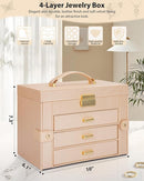 AKOZLIN Large 4-Tier Jewelry Box Leather Jewelry Storage Organizer with 3 Drawers Lockable for Women Girls Ring Necklace Earring Bracelet Watches Holder with Mirror Champagne by TinyTreasures Baby Boutique