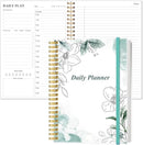 Daily Planner Undated - B5 To Do List Notebook Hourly Schedules, Spiral Appointment Planner for Women and Men, PVC Hardcover, Inner Pocket, Elastic Closure, 7" x 10", Teal Flowers by TinyTreasures Baby Boutique