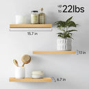 BAYKA Floating Shelves for Wall, Wall Mounted Rustic Wood Shelves for Bathroom, Bedroom, Living Room, Kitchen,Small Hanging Shelf for Books/Storage/Room Decor (Oak-Toned, Set of 3, 15.7in) by CozyNest Decor