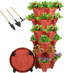 Vertical Planter 6 Tier Stackable Planters Garden Planters Strawberry Herb Flower and Vegetable Planter Indoor Outdoor Gardening Pots with Removable Wheels and Tools by GreenHaven Gardens