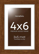 Homeforia 4x6 Brown Picture Frame, High End Dark Oak 4x6 Wooden Frames with Mat 3x5 Photo, 4 x 6 Walnut Wood Frame Matted to 3 x 5 Print, 6x4 Wall or Tabletop Frame, Tempered Glass, Wall Kit, Set of 1 by CozyNest Decor