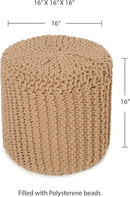 REDEARTH Pouf Ottoman - Cylindrical Knitted Poof - Cord Boho Pouffe - Cotton Round Foot Stool Puff for Home Decor - Living Room - Nursery - Bedroom - Patio - Lounge (16" x 16" x 16") - Beige by CozyNest Decor