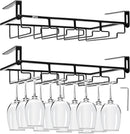 AUHOKY 2Pcs Adjustable Under Cabinet Stemware Metal Glass Holder, Hanging Wine Glass Storage Hanger Organizer for Shelf Kitchen Bar Decor(4 Rows, Black) by CozyNest Decor