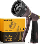 FANHAO Heavy Duty Garden Hose Nozzle, 100% Metal Water Nozzle with 8 Adjustable Spray Patterns, High Pressure Hose Sprayer with Non-Slip Grip for Watering Plants & Lawns, Washing Cars & Pets -Bronze by GreenHaven Gardens