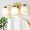 Stainless Steel Milk Glass Vanity Lights for Bathroom, 3 Light Gold Bathroom Light Fixtures Over Mirror, Ceramic E26 Sockets Wall Mounted by CozyNest Decor