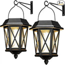 Solar Lanterns Outdoor Waterproof, Hanging Solar Lights with Glass Shade - 2 Pack LED Metal Wall Mount Outdoor Light for Yard/Garden/Patio - Black by GreenHaven Gardens