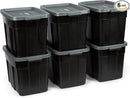 Rubbermaid Roughneck Tote 18 Gal, 6 Pack, Made in USA, Black & Gray, Rugged Plastic Stackable Storage Bins with Lids and Handles by CozyNest Decor