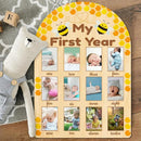 ORIGACH My First Year Baby Growth Photo Display Wood Board - 12 Months Newborn Milestones Photo Board - Neutral Baby Keepsake Board 1st Birthday Party Nursery Decor New Mom Gift - Bee by TinyTreasures Baby Boutique