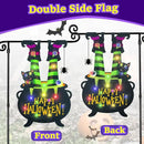 Halloween Lighted Garden Flag for Outside, Led Solar Yard Flag 8 Modes Witch Feet Shape Flag, 12x18 Double Sided Cauldron Eyeball Black Cat Decorations for Home Porch by CozyNest Decor