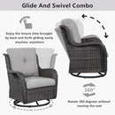 Wicker Outdoor Furniture Patio Furniture Set - 6 Piece Patio Conversation Set with Swivel Rocker Chairs, Loveseat Sofa, Ottomans and Coffee Table, Gray Cushion by GreenHaven Gardens