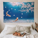Japanese Koi Fish Tapestry, Cherry Blossoms Asian Oriental Blue Floral Branch Koi Fish Carp Tapestries Wall Hanging for Bedroom Living Room Office Decor 90"x60" by CozyNest Decor
