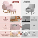 Rocking Chair Nursery with Ottoman, Upholstered Glider Rocker with High Backrest and Side Pocket, Rocking Accent Armchair with Solid Wood Legs for Nursery/Living Room/Bedroom Pink by TinyTreasures Baby Boutique