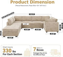 Modular Sectional Sofa with Chaise U Shaped Sectional Couch for Living Room, 7-Seater Comfy Cloud Couches with One Movable Ottoman, Plush Corduroy, Beige by CozyNest Decor