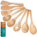 Wooden Spoons for Cooking, 8 Pcs Beech Wood Wooden Kitchen Cooking Spoon Utensil Tools Set Includes Spatula Skimmer Pasta Scoop Non-Stick Cookware Safe by HOWHONG by CozyNest Decor