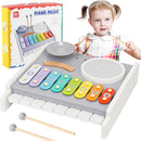 Kids Musical Instruments Piano Drum Set - 5 in 1 Montessori Toys for Toddler Baby, Wooden Music Kit with Piano Keyboard Xylophone, Preschool Educational Sensory Toys, Gifts for Boys Girls 1-8 by TinyTreasures Baby Boutique