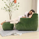 Comfy Gaint Bean Bag Chair with Ottoman, Huge Bean Bag Armchair for Adults and Teens, Green by CozyNest Decor