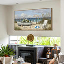 amatop Large Framed Wall Art for Living Room Nautical Beach Canvas Print Blue Flower Boat on Sandy Shore Ocean Seaside Landscape Coastal Artwork with Sea Birds Rustic Bedroom Office Home Decor 48×24 Inch by CozyNest Decor