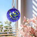 VCUTEKA Hanging Garden Gazing Ball, Hand-Blown Glass Witch Ball for Outdoor Garden Décor, 6" Blue Swirl by CozyNest Decor