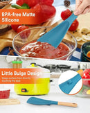 Cooking Spoon and Scraper for Nonstick Cookwares, Great for Cooking and Serving Durable BPA-Free Matte Silicone, Wood Handle Multifunction Spoon for Mixing, Scoop, and Scrape (BLUE) by CozyNest Decor