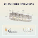 Rectangular Chandelier, Flush Mount Rectangle Chandelier Modern K9 Crystal Chandeliers Light Fixture, 6-Lights Raindrop Crystal Pendant Ceiling Light for Dining Room Bedroom Bar Club L31.5 Inch by CozyNest Decor