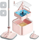 Upgraded Spin Mop and Bucket Set Self-Standing Mop Bucket Separate Dirty and Clean Water System Self Wringing 360° Rotating 90° Foldabl Mops and Buckets for Floor Cleaning (Pink, 2Pads) by CozyNest Decor