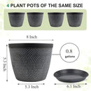 Quarut 4 Pack 8 Inch Flower Pots Planters for Outdoor Indoor, Plastic Plant Pots with Drainage Hole & Tray, Modern Decorative Garden Pot with Saucer, planters for House (Gray) by GreenHaven Gardens