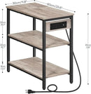 HOOBRO End Table with Charging Station, Simple Rustic Side Table with 3-Tier Storage Shelf, Narrow Nightstand for Small Spaces, for Living Room, Industrial Design, Greige and Black BG149UBZ01 by CozyNest Decor