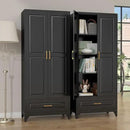 75" Kitchen Pantry Cabinet with Drawer, Metal Storage Cabinets with Doors and 4 Adjustable Shelves,Black Kitchen Cabinet with 2 Gold Handles,Food Cupboard for Livingroom,Pantry by CozyNest Decor