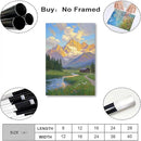 The mountain stream and lawn scenery under the sun is suitable for posting in the living room bedroom office landscape poster wall painting by CozyNest Decor