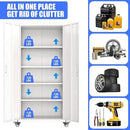 73" H Metal Garage Storage Cabinet with Wheels,Rolling Tool Storage Cabinet with 2 Doors and 4 Adjustable Shelves for Garage,Home,Office,Warehouse,Workshop, Required-Assembly,White by GreenHaven Gardens