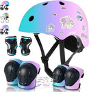 Adjustable Kids Bike Helmet with Knee & Elbow Pads Set, Color Gradient Design for Boys and Girls Aged 3-14+, for Skateboarding, Scooter, Roller & Inline Skating, Longboard by TinyTreasures Baby Boutique